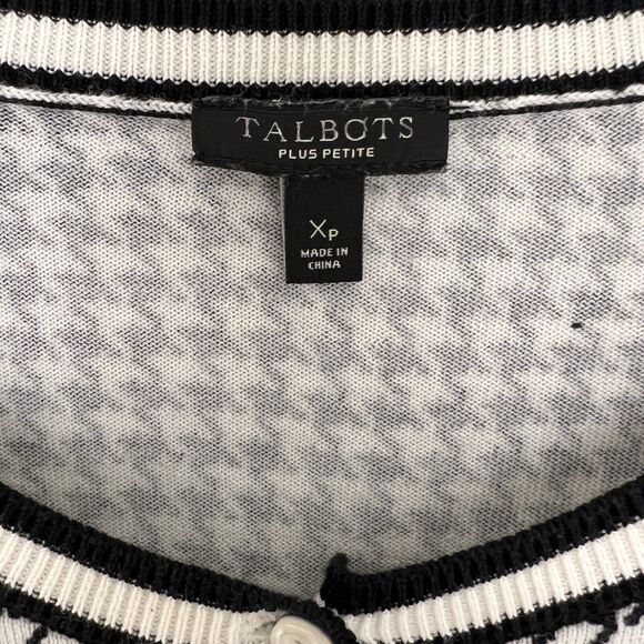 Talbots Size XP Button Up Cardigan Sweater Black White Houndstooth Stretch - Picture 5 of 5